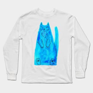 Blue Watercolor Triangle Cat Long Sleeve T-Shirt